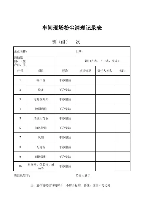 车间粉尘清扫记录表1