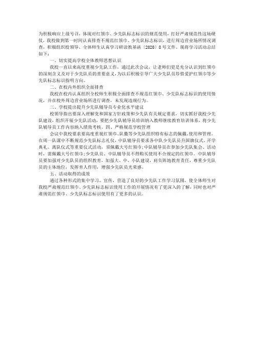 严肃规范红领巾、少先队标志标识使用工作总结.docx