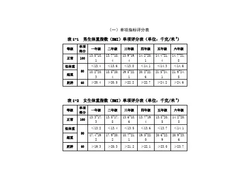 小学-6年级各体育单项评分标准
