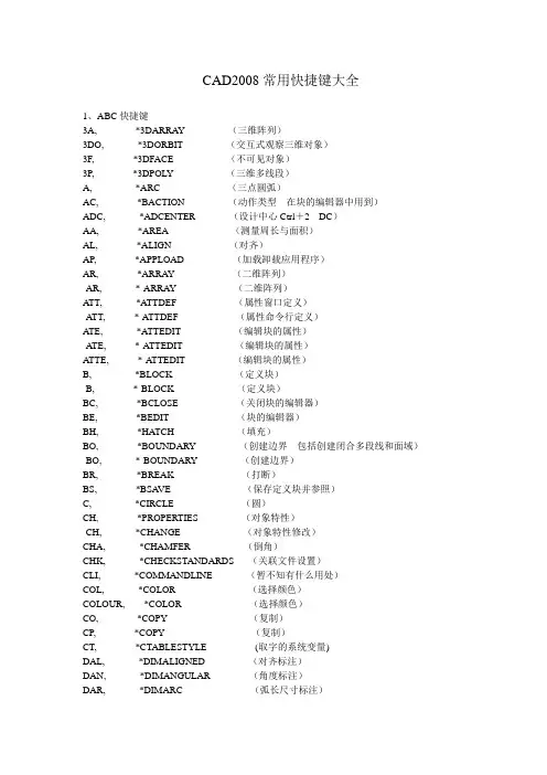 CAD2008常用快捷键大全