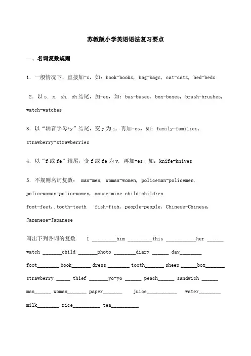 苏教版小学英语语法复习要点