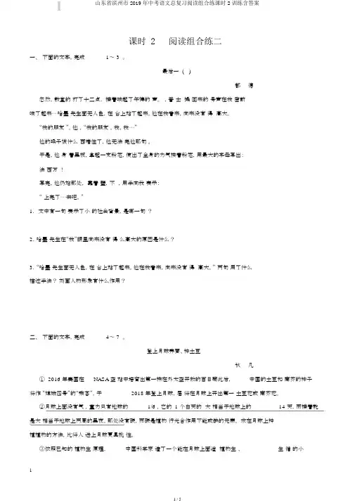 山东省滨州市2019年中考语文总复习阅读组合练课时2训练含答案