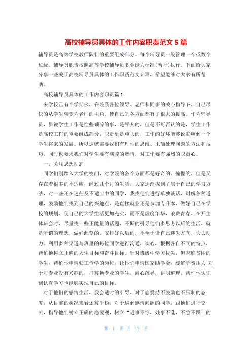 高校辅导员具体的工作内容职责范文5篇
