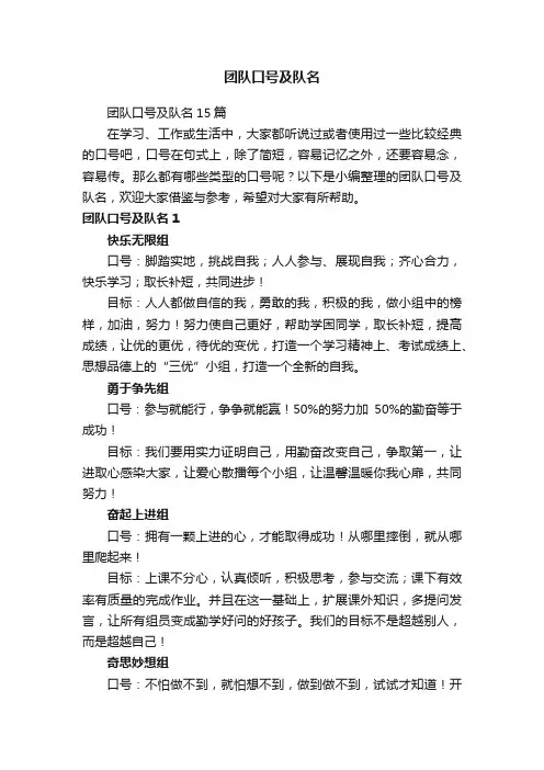 团队口号及队名