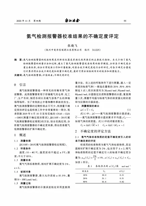 氨气检测报警器校准结果的不确定度评定