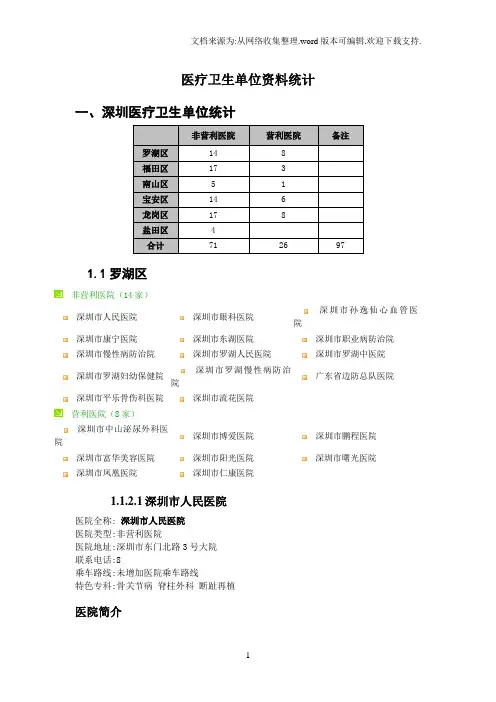 深圳市医疗卫生单位资料统计重要
