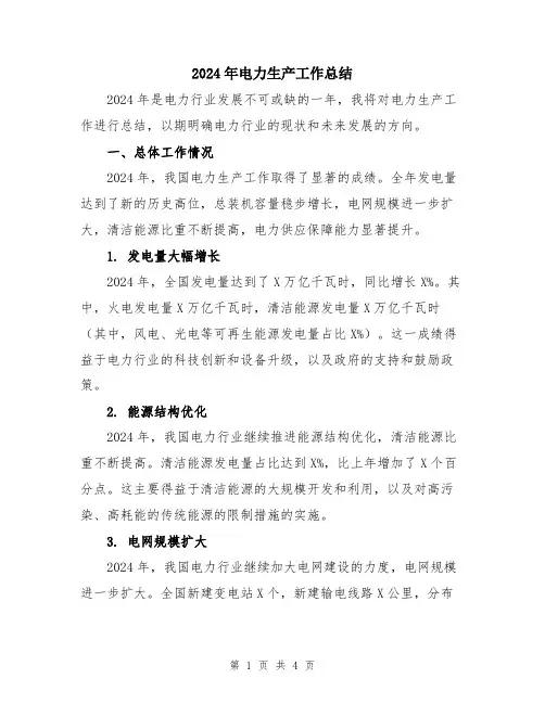 2024年电力生产工作总结