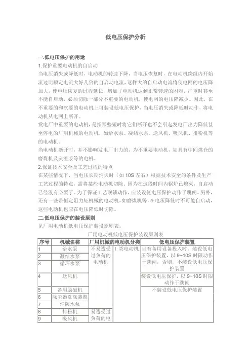 低电压保护配置资料