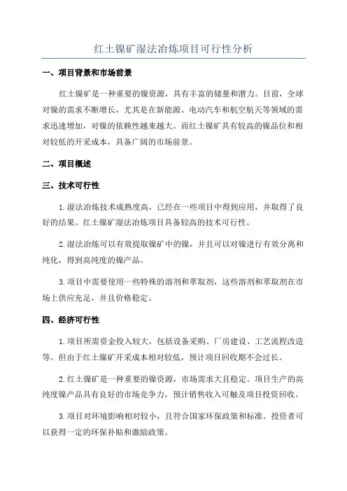 红土镍矿湿法冶炼项目可行性分析