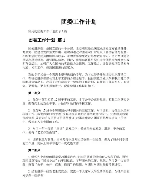团委工作计划