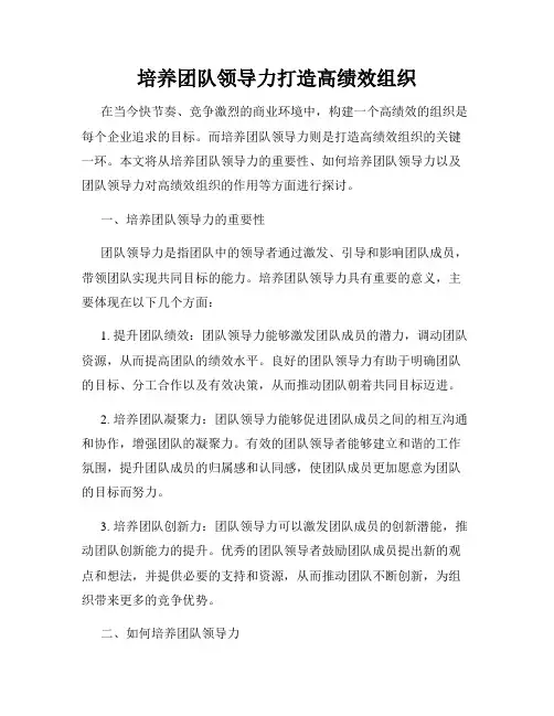 培养团队领导力打造高绩效组织
