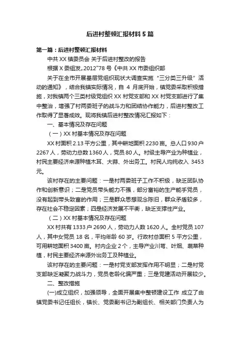 后进村整顿汇报材料5篇
