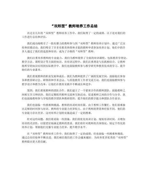 “双师型”教师培养工作总结