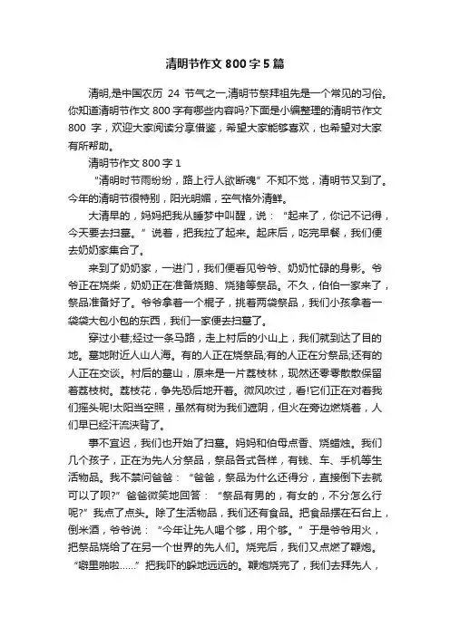 清明节作文800字5篇