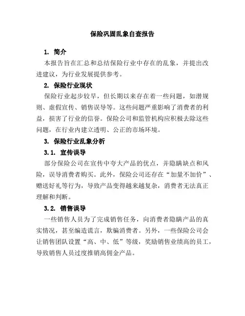 保险巩固乱象自查报告