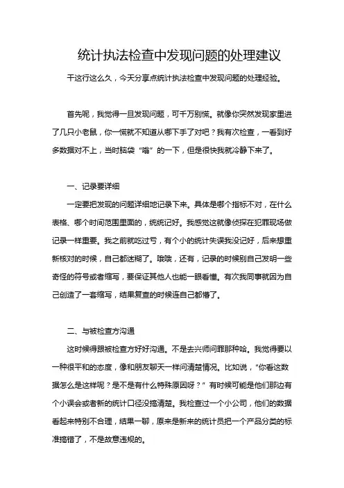 统计执法检查中发现问题的处理建议