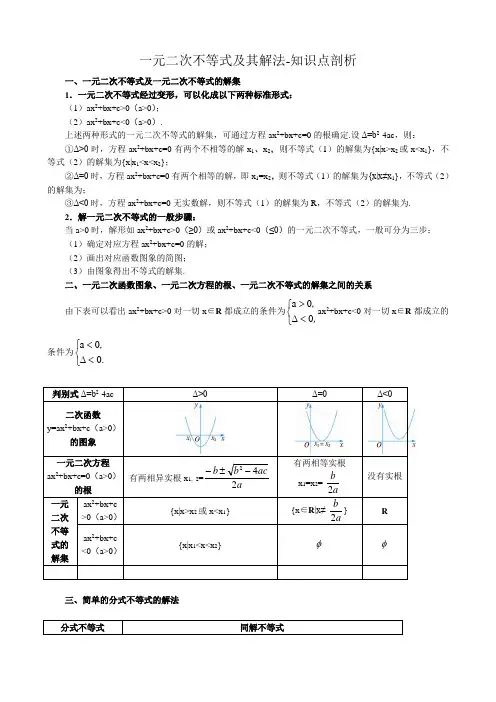 (完整版)高中数学一元二次不等式及其解法-知识点剖析