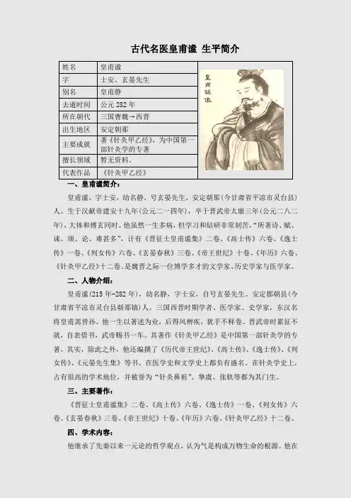 古代名医 皇甫谧 生平简介
