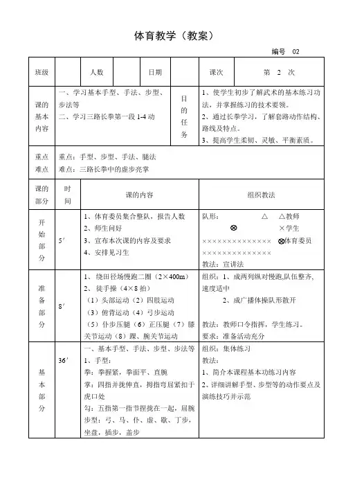 武术三路长拳教案16篇