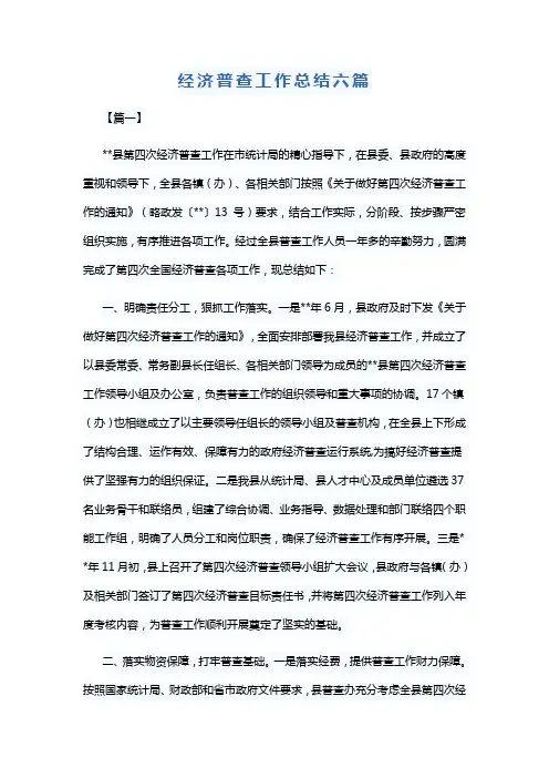 经济普查工作总结六篇