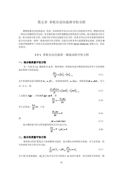 第五章 多组分反应流体守恒方程