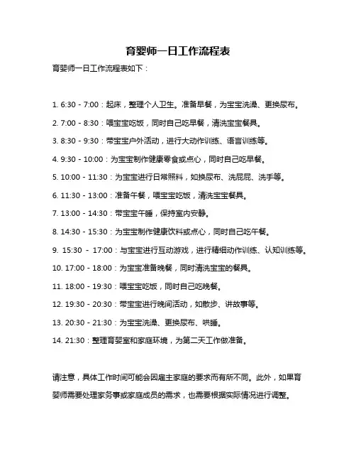育婴师一日工作流程表