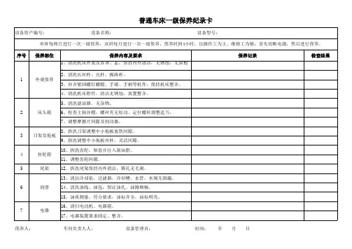 普通车床一级保养纪录卡