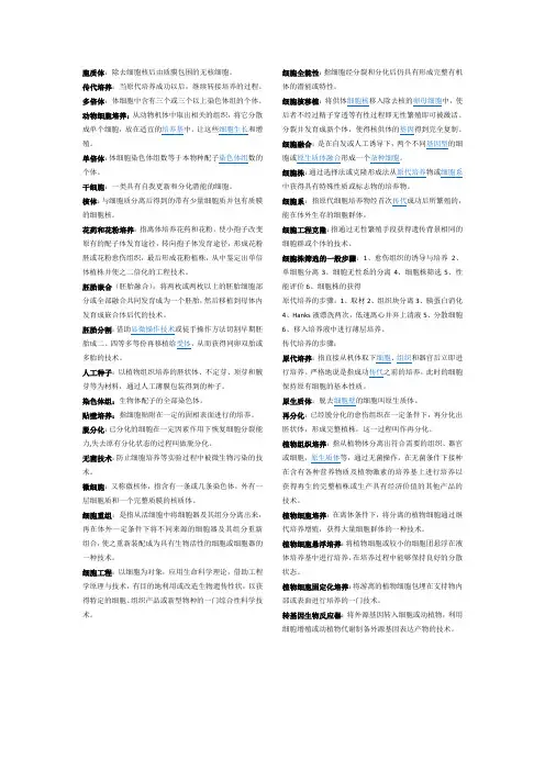 湖南农业大学 细胞工程 考试重点