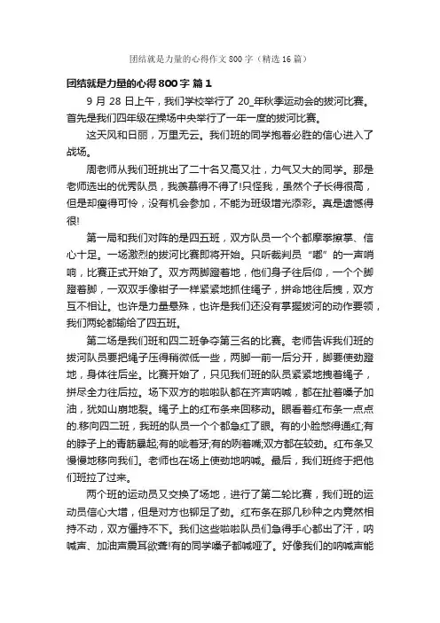 团结就是力量的心得作文800字（精选16篇）