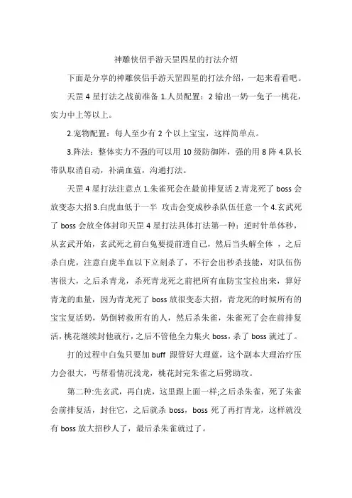 神雕侠侣手游天罡四星的打法介绍