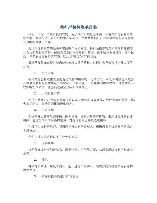 秸秆严禁焚烧承诺书