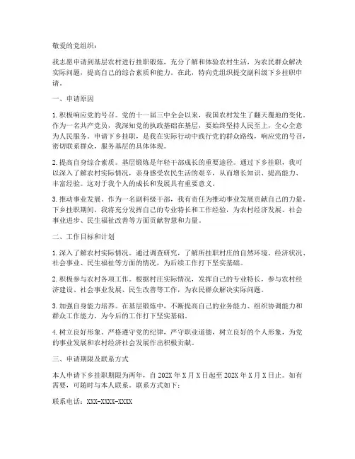副科级下乡挂职申请书模板