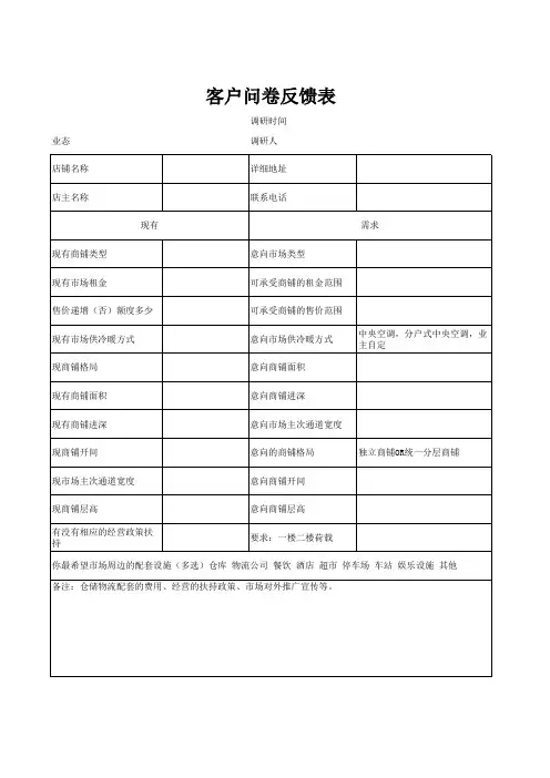 房地产客户问卷反馈表