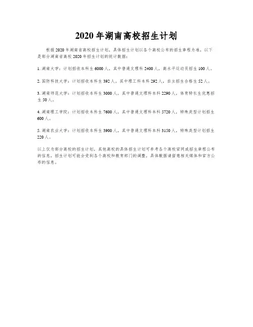 2020年湖南高校招生计划