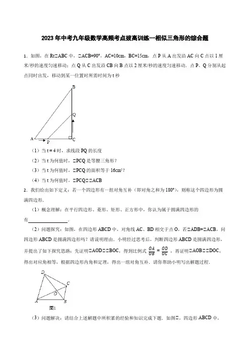 2023年中考九年级数学高频考点拔高训练--相似三角形的综合题