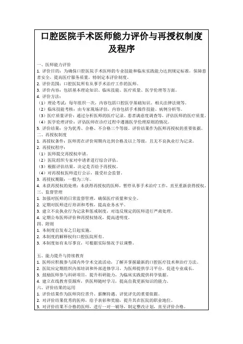 口腔医院手术医师能力评价与再授权制度及程序