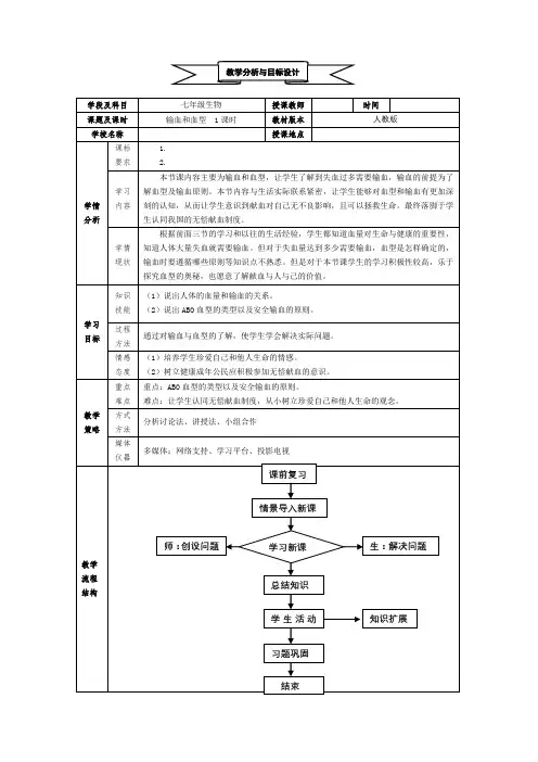 生物教学设计《输血和血型》