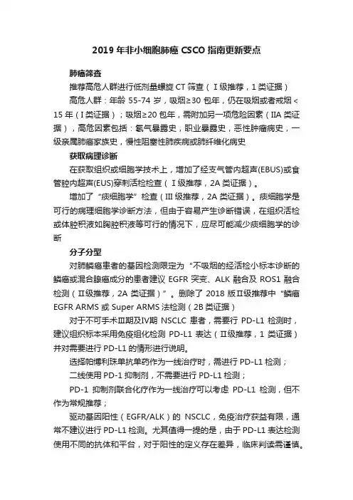 2019年非小细胞肺癌CSCO指南更新要点