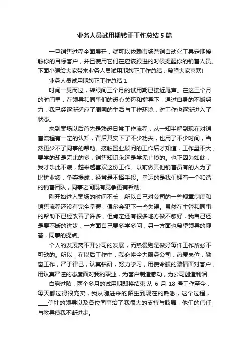 业务人员试用期转正工作总结5篇