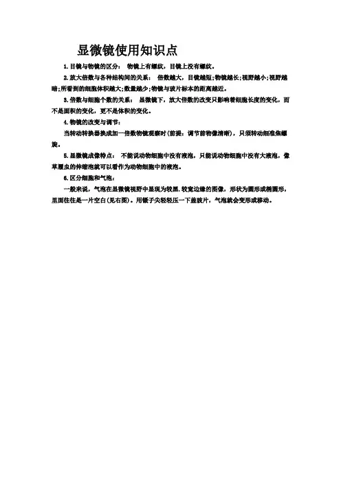 显微镜使用知识点