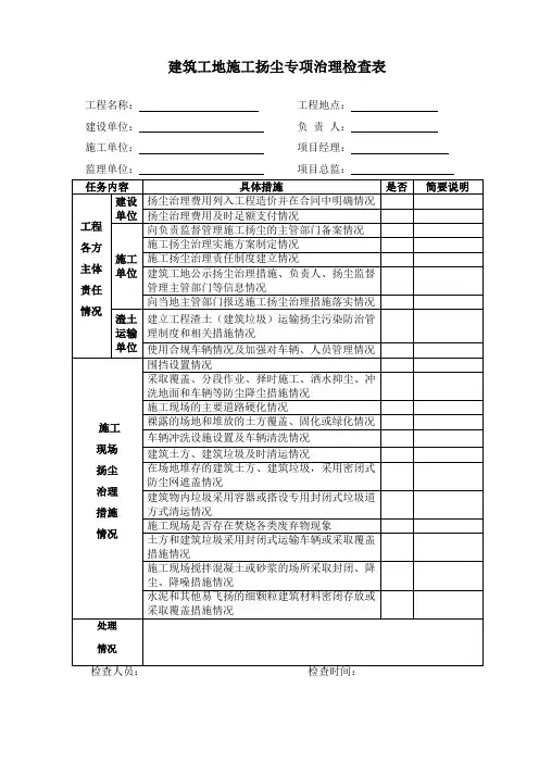建筑工地施工扬尘专项治理检查表