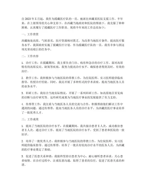 医院援藏半年工作总结