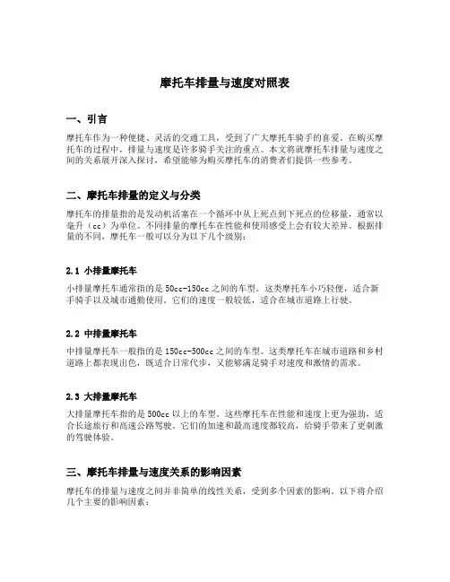 摩托车排量与速度对照表