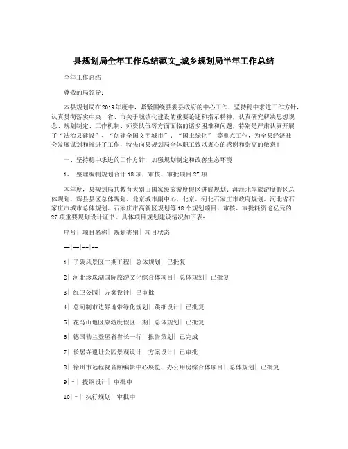 县规划局全年工作总结范文_城乡规划局半年工作总结