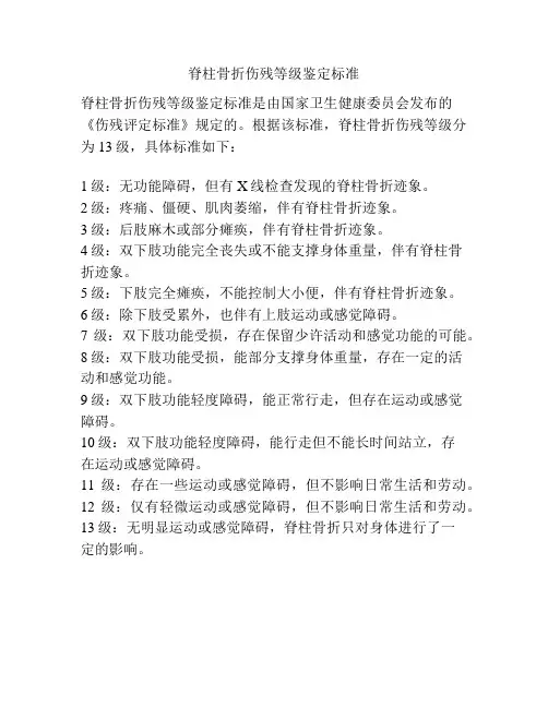 脊柱骨折伤残等级鉴定标准