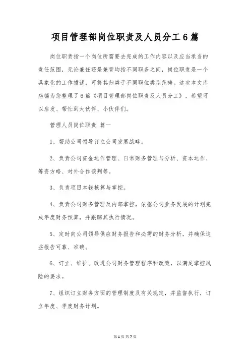 项目管理部岗位职责及人员分工6篇