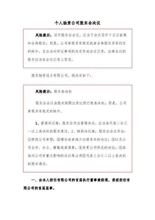 个人独资公司股东会决议（2篇）