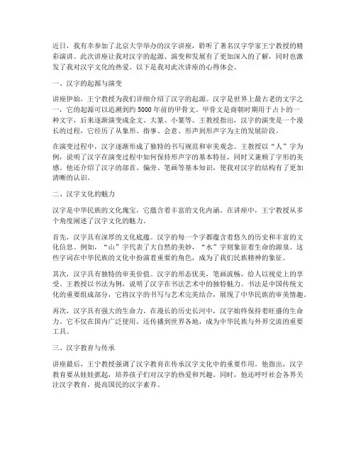 北大汉字讲座心得体会