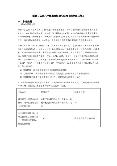 道德与法治八年级上册道德与法治非选择题总复习