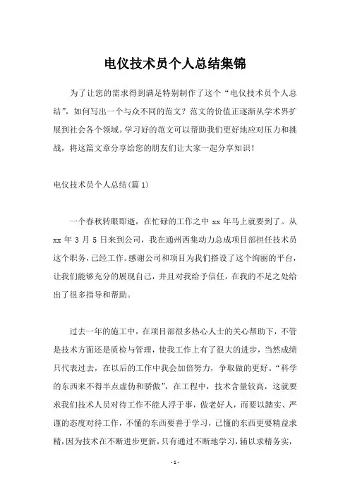 电仪技术员个人总结集锦